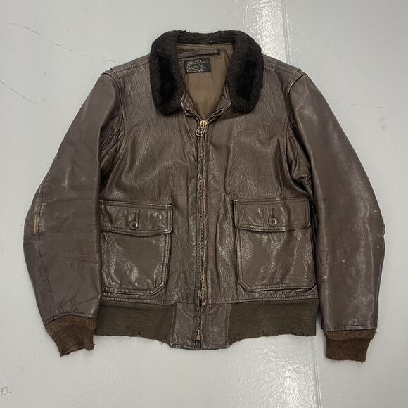 Vintage 60s USN Type G-1 Brown Leather Bomber Flight Jacket - Picture 1 of 6